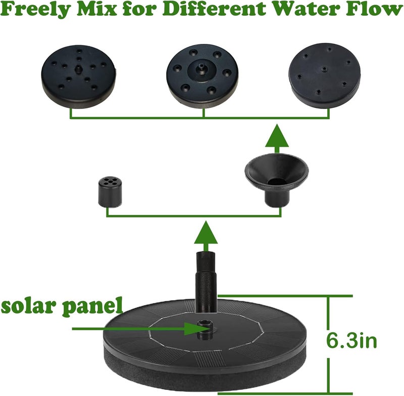 Honche 2 Pack Solar Water Fountain for Bird Bath, Upgrade 1.5W Solar Powered Bird Bath Pump with 6 Nozzles, Solar Powered Water Fountain Pump for Bird Bath, Garden, Pond, Pool, Outdoor, Black - Image 4